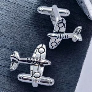 Men's Airplane Silver Cufflinks Tuxedo Formal Shaped Cuff Links Aviation Pilot